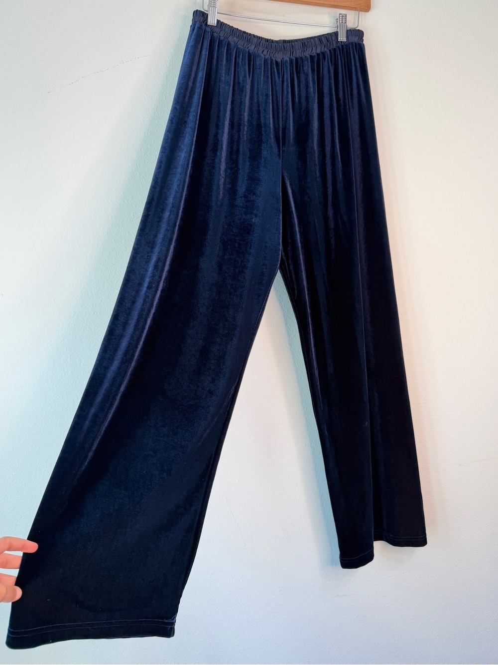 Vintage 90s K.D Spring Blue Velvet Wide Leg Pants Womens M Pull On Elastic Waist